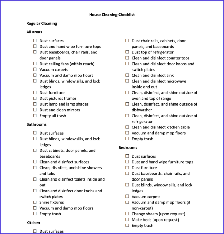 House Cleaning Checklist PDF Template - CBA