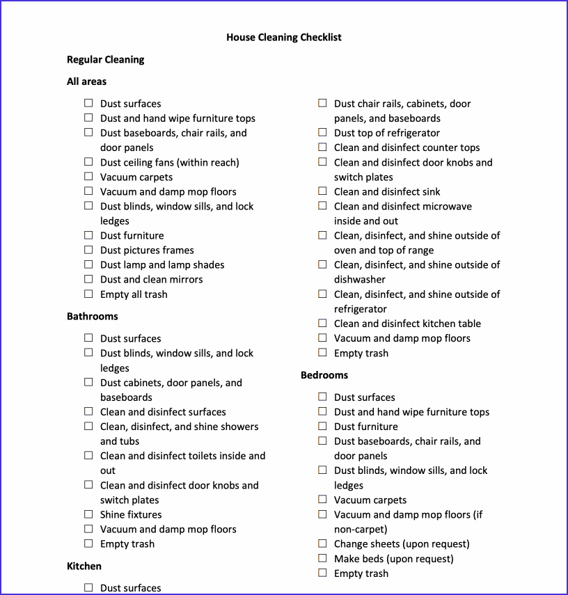 House Cleaning Checklist PDF Template CBA