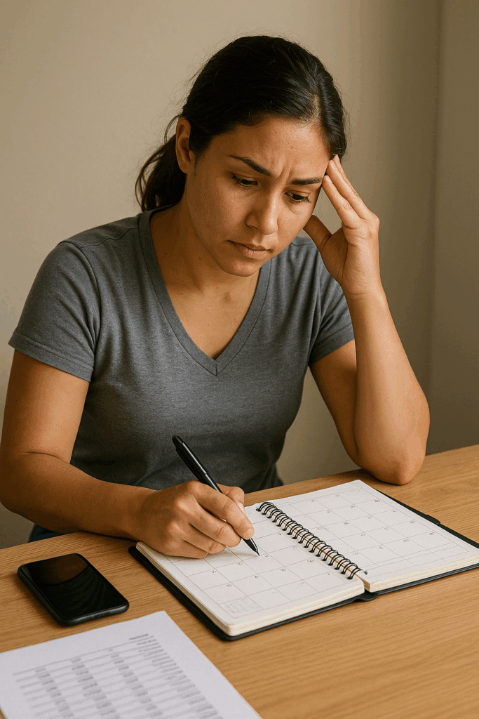 Solo cleaning business owner reviewing a calendar for client follow-ups