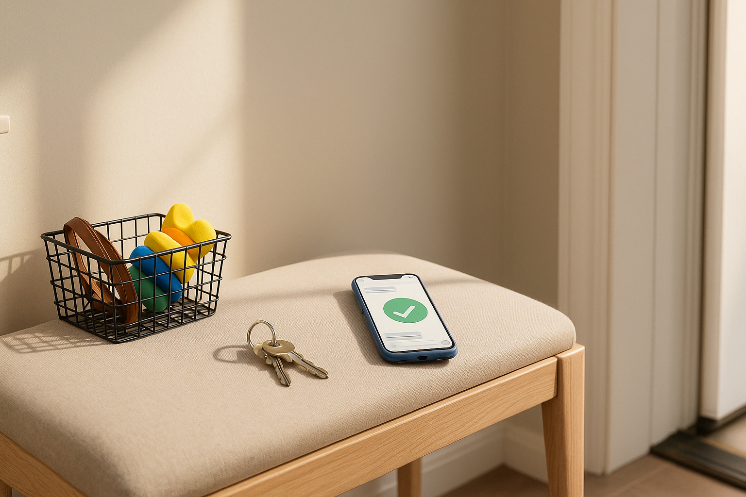Entryway prep kit with phone confirmation before the first clean.”