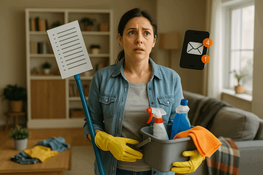 Overwhelmed solo cleaning business owner trying to handle every cleaning job and admin task alone