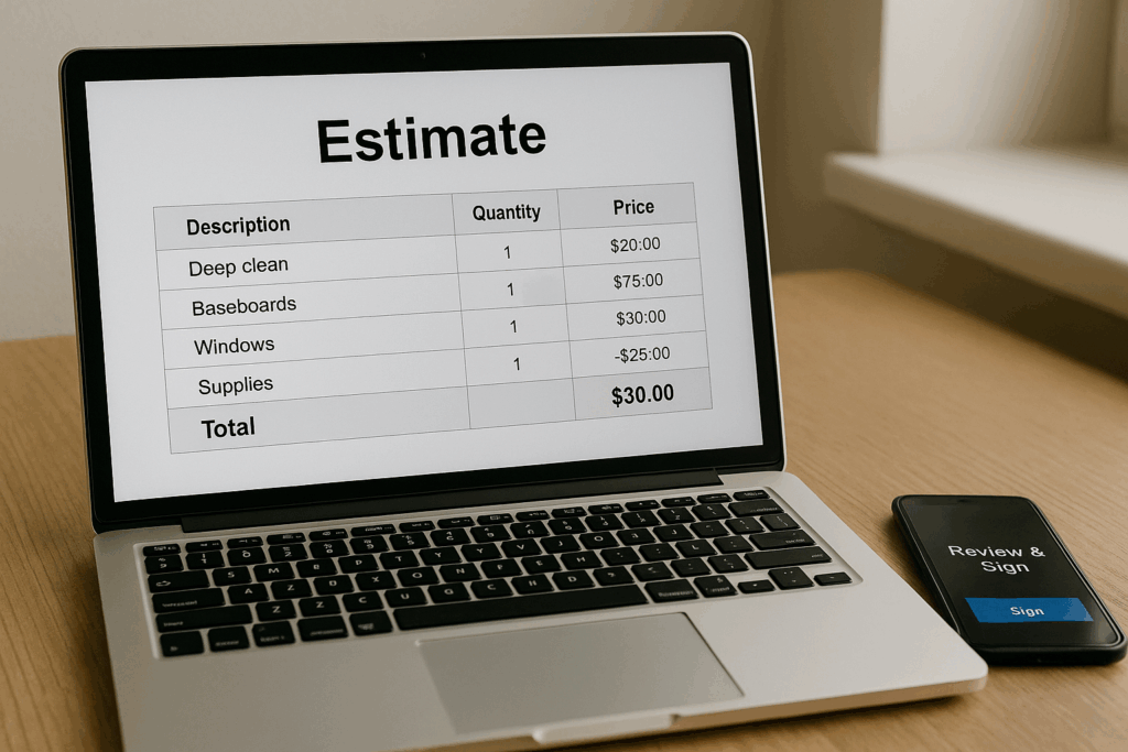 Example of a professional cleaning service quote that clearly explains what is included and the price