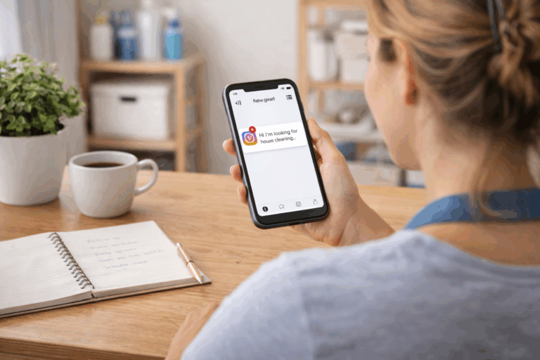 Cleaning business owner reviewing a new house cleaning inquiry on their phone