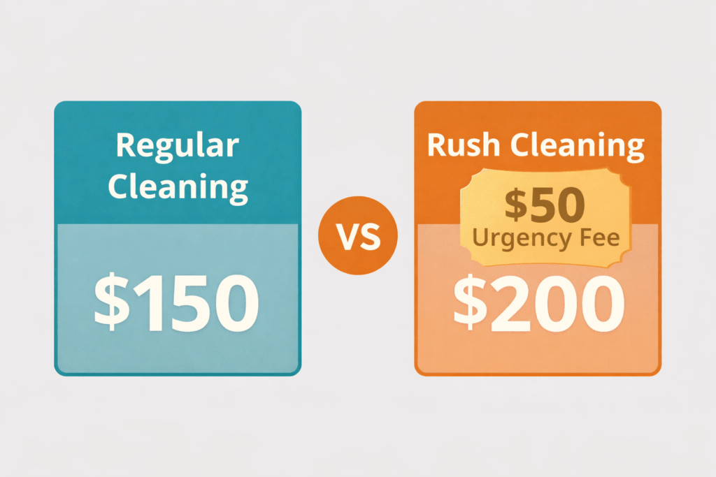 cleaning service rush fee pricing comparison regular vs same day cleaning
