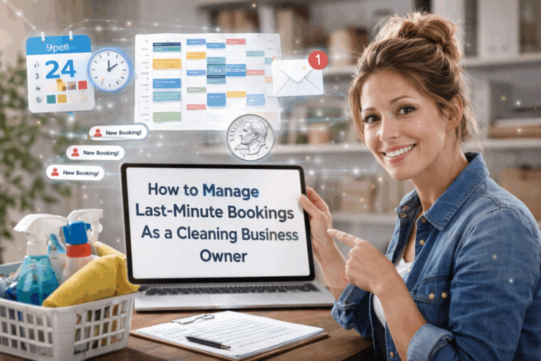 Cleaning business owner holding tablet showing how to manage last minute bookings