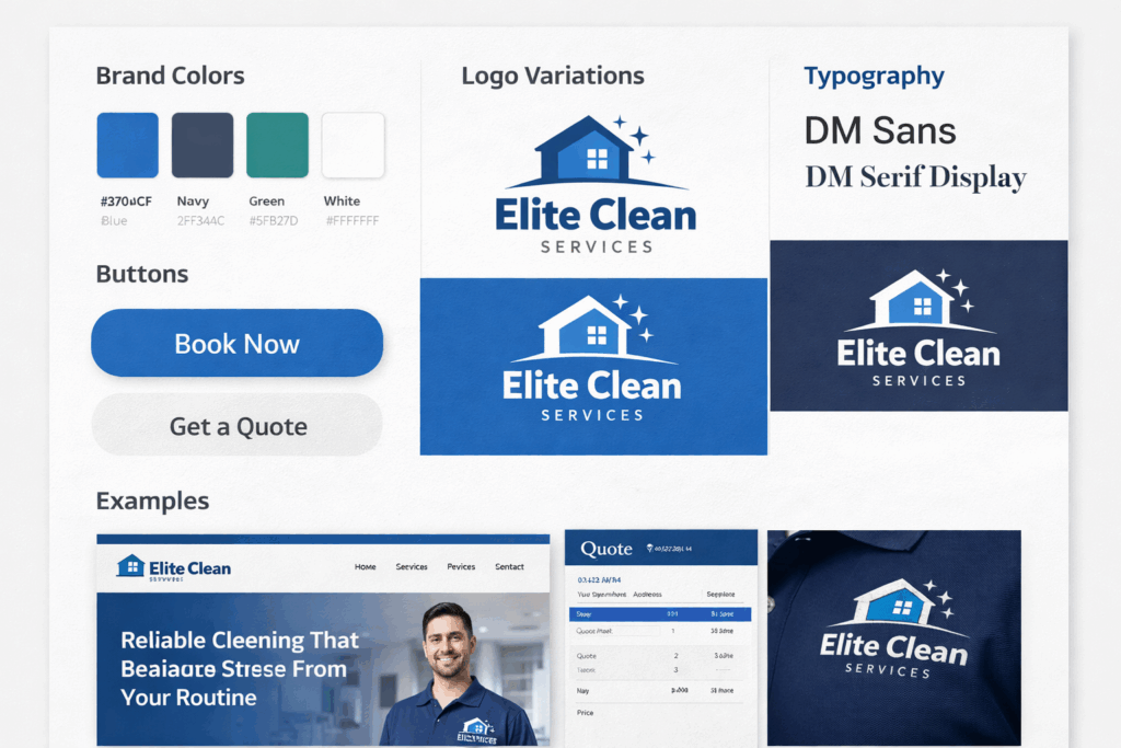 Cleaning company brand color palette and style guide for consistent visual branding