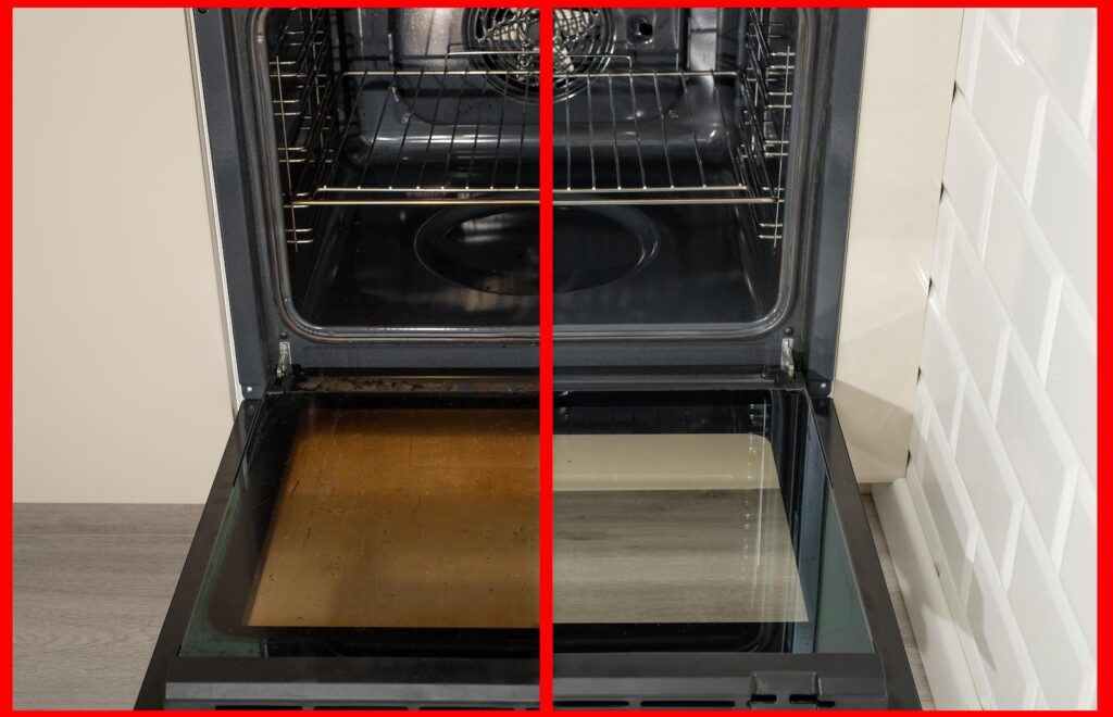 Before and after oven cleaning