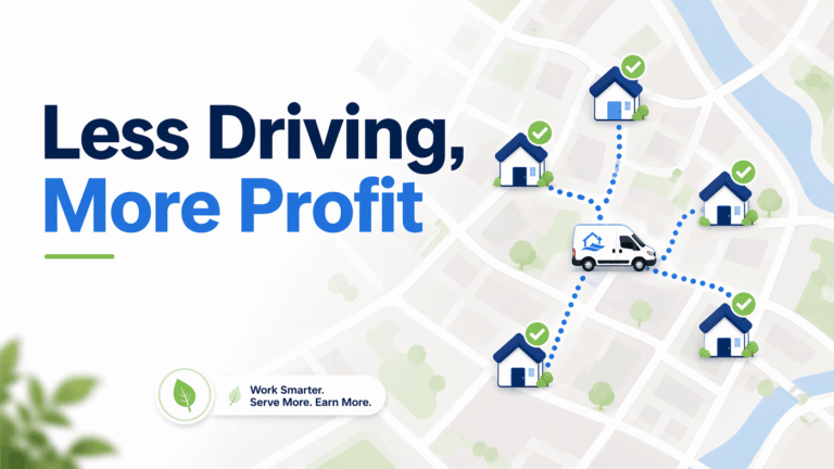 Featured image showing a cleaning route map with clustered homes and less driving for higher profit